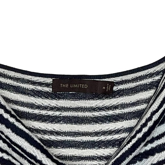 The Limited T-Shirt Top Size Medium Navy White Striped Acrylic Rayon Nylon Women - Picture 2 of 5